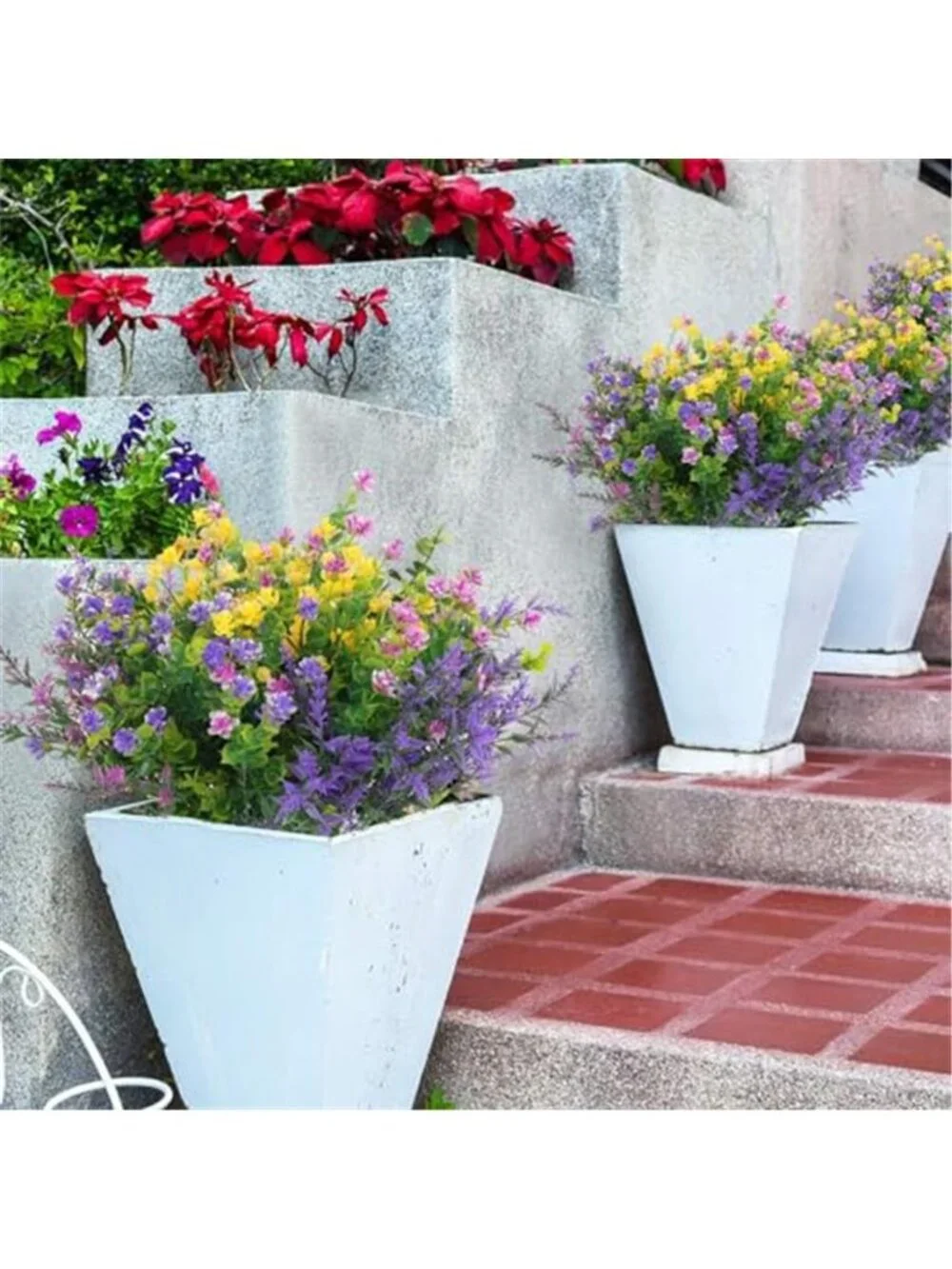 Artificial Outdoor Flowers UV Resistant Faux Daisy Hanging Planter Porch Decor